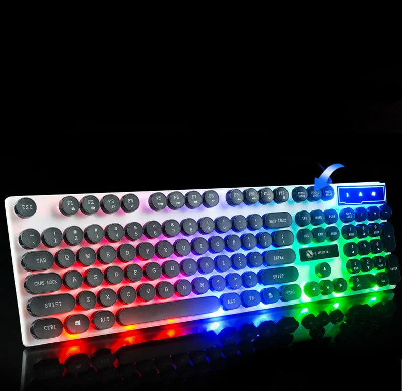 Limei Tx30 retro punk keyboard with rainbow backlight and round key caps, USB wired, black colour