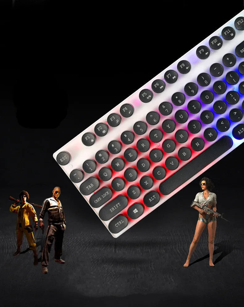Limei Tx30 retro punk keyboard with rainbow backlight and round key caps, USB wired, black colour
