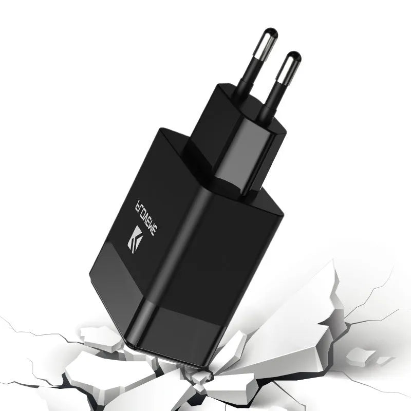Black and white travel charger for European and American plugs with USB port