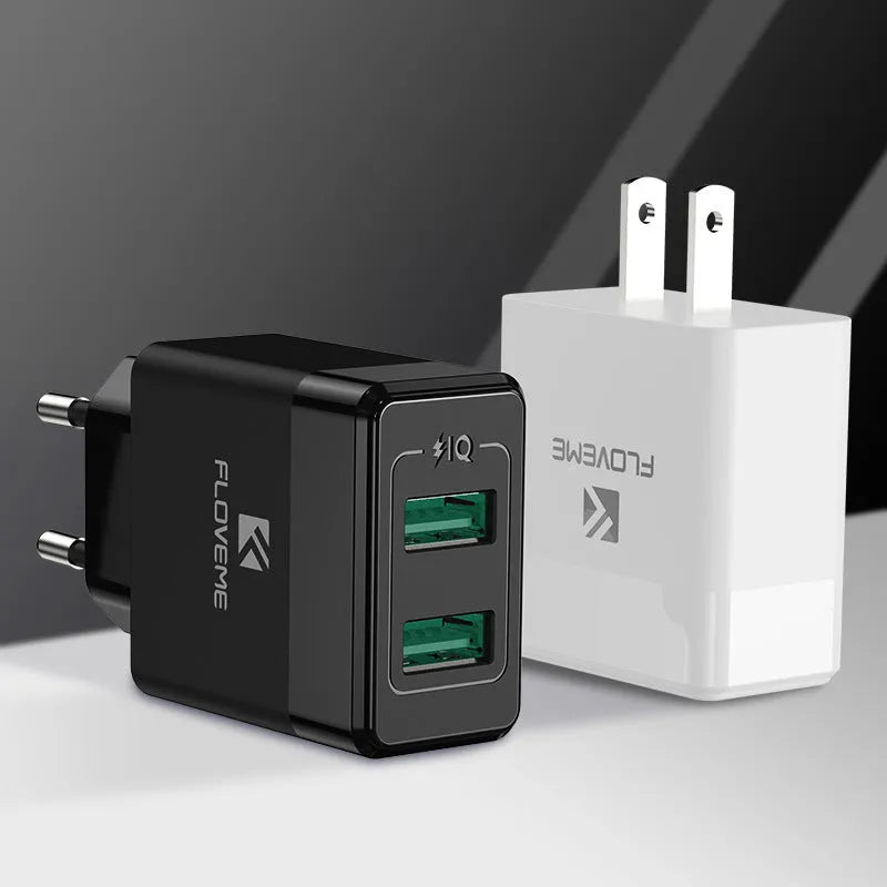 Black and white travel charger for European and American plugs with USB port