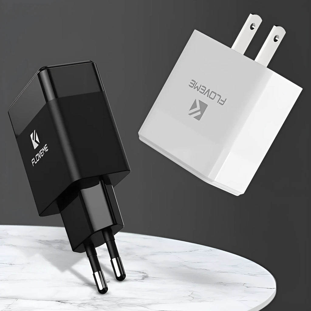 Black and white travel charger for European and American plugs with USB port