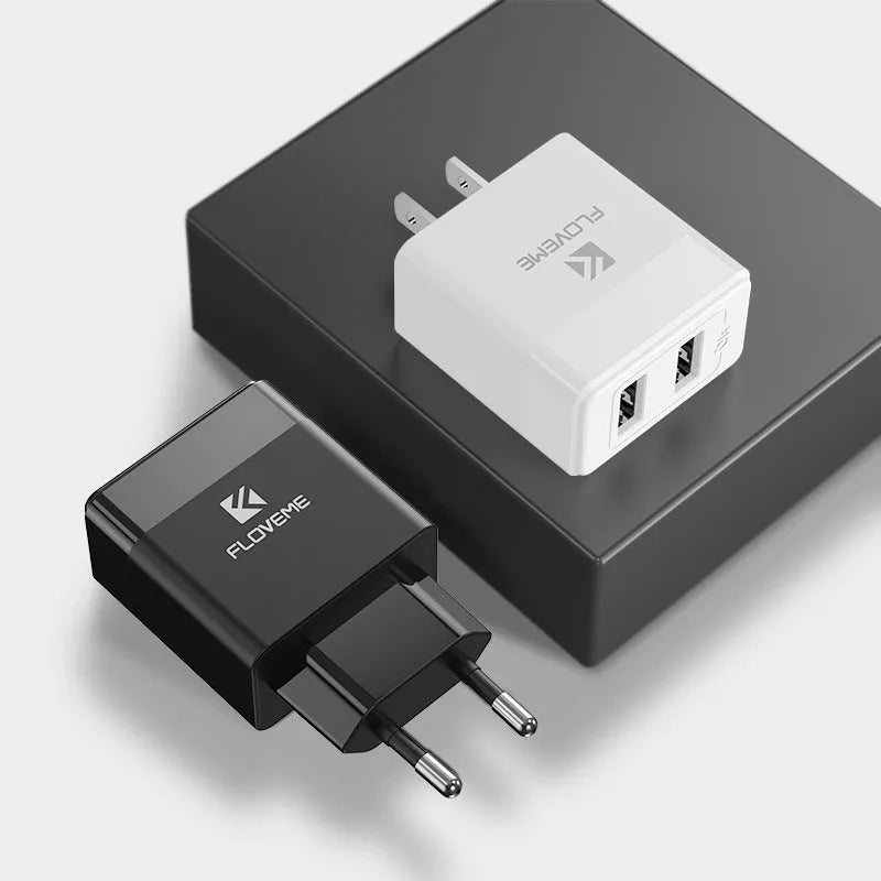 Black and white travel charger for European and American plugs with USB port