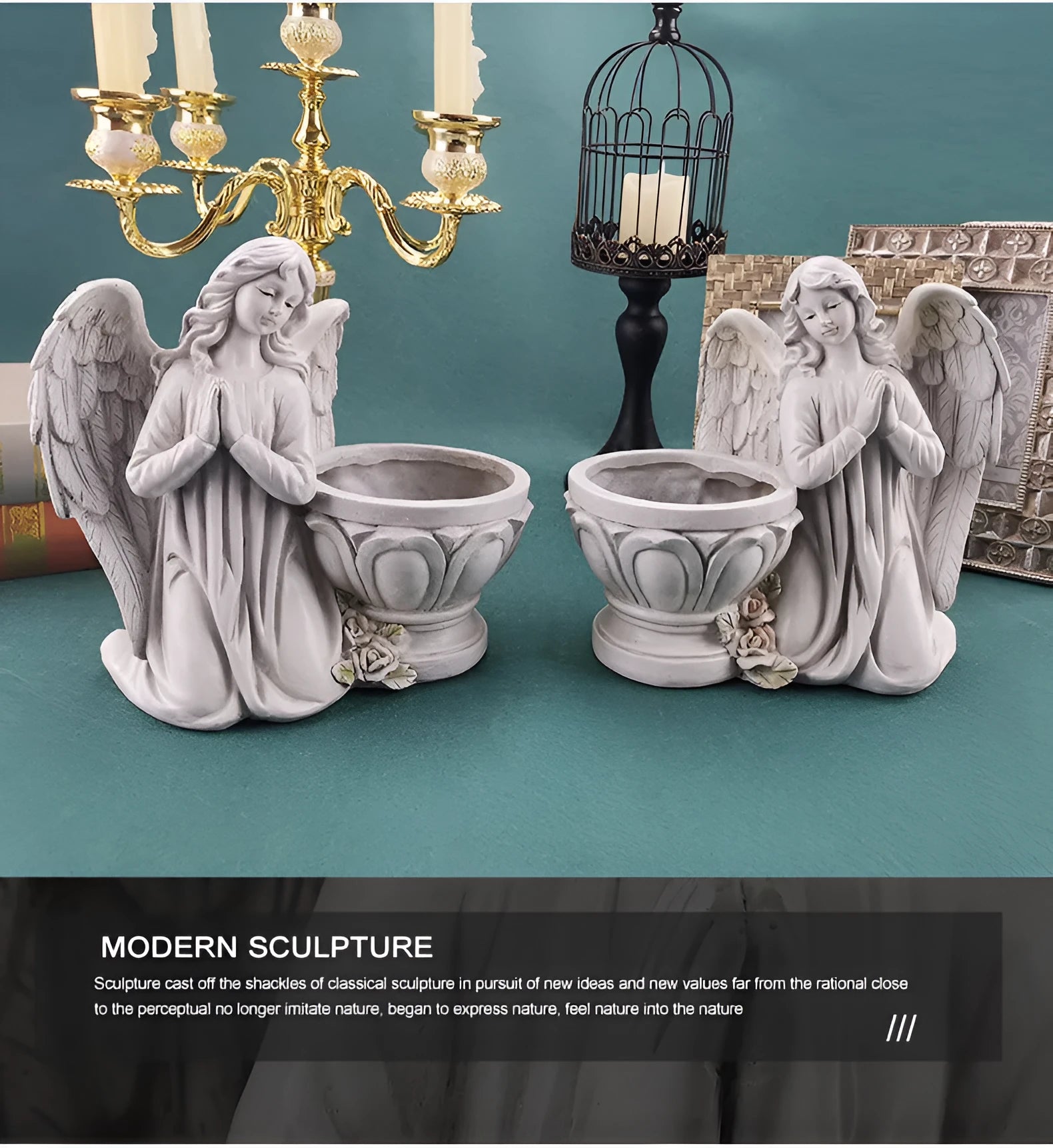 Resin hanging angel planter for succulents, European cartoon style, 230x155x215mm, left angel facing