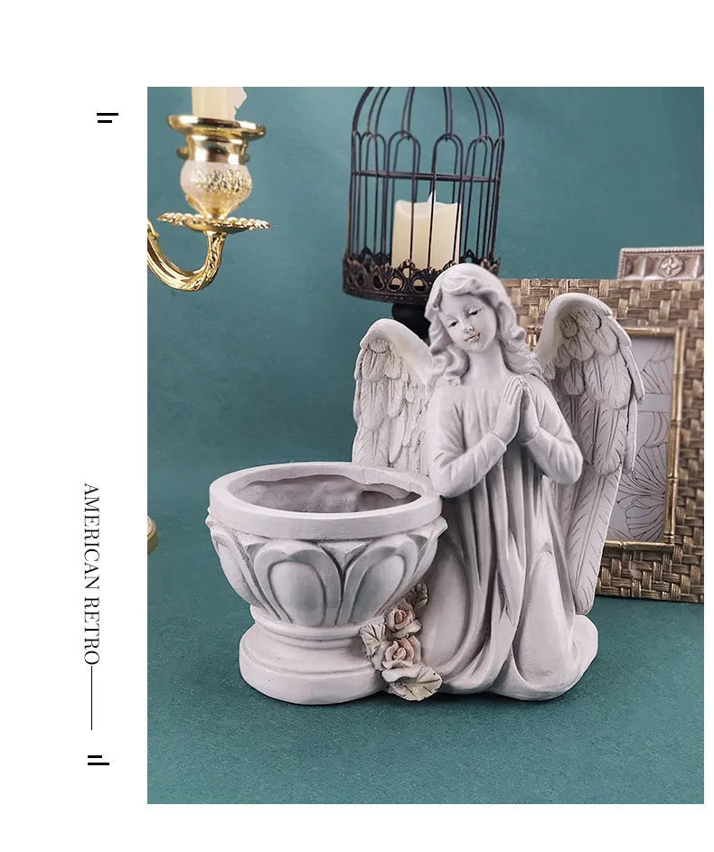 Resin hanging angel planter for succulents, European cartoon style, 230x155x215mm, left angel facing