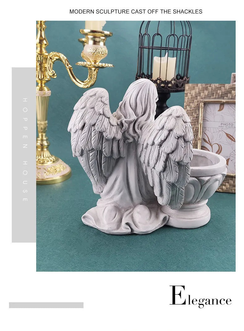 Resin hanging angel planter for succulents, European cartoon style, 230x155x215mm, left angel facing