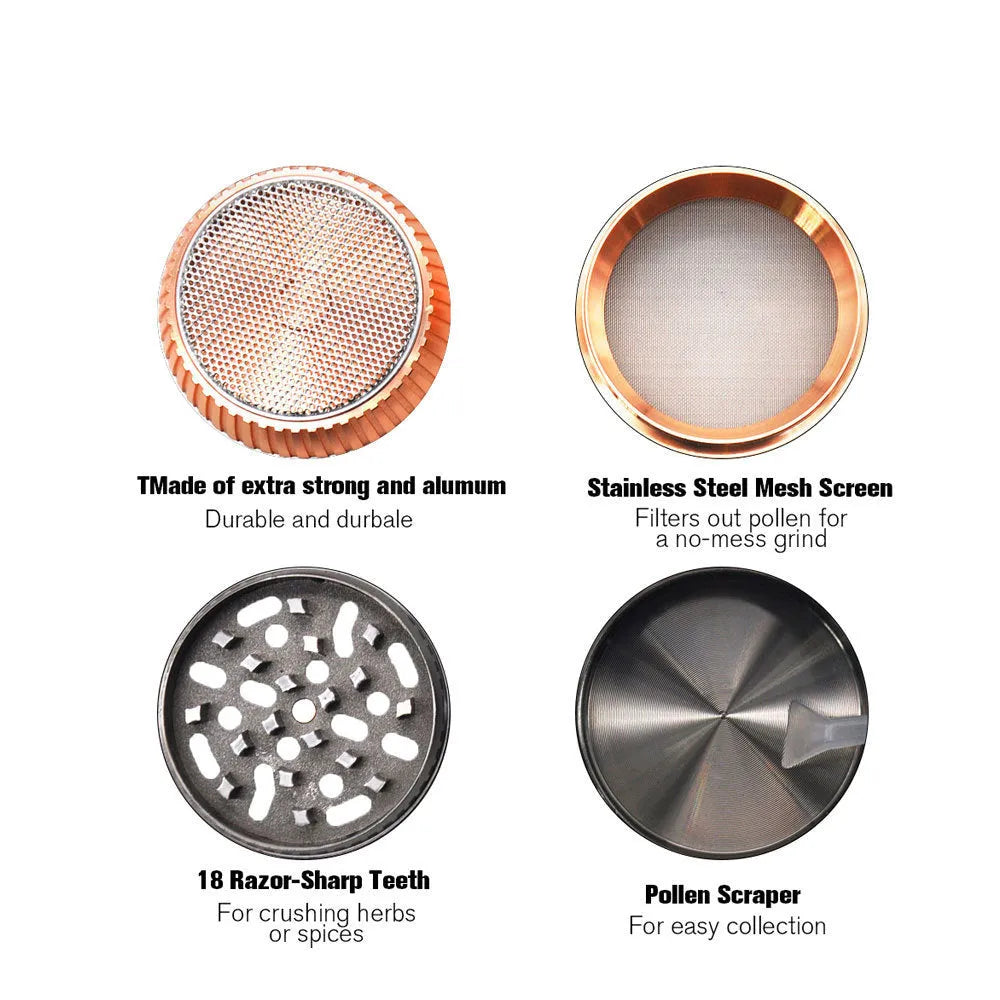 Photo colour zinc alloy mushroom-shaped multi-functional smoke grinder with keychain and bottle opener