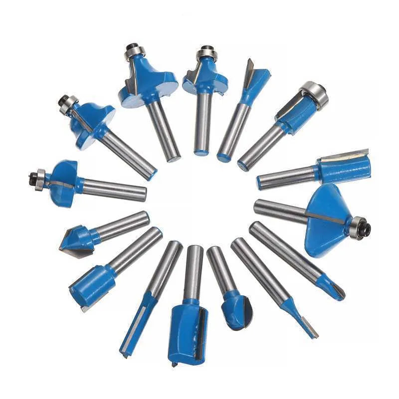 5-piece woodworking milling cutter set with red handles and 15mm ball diameter