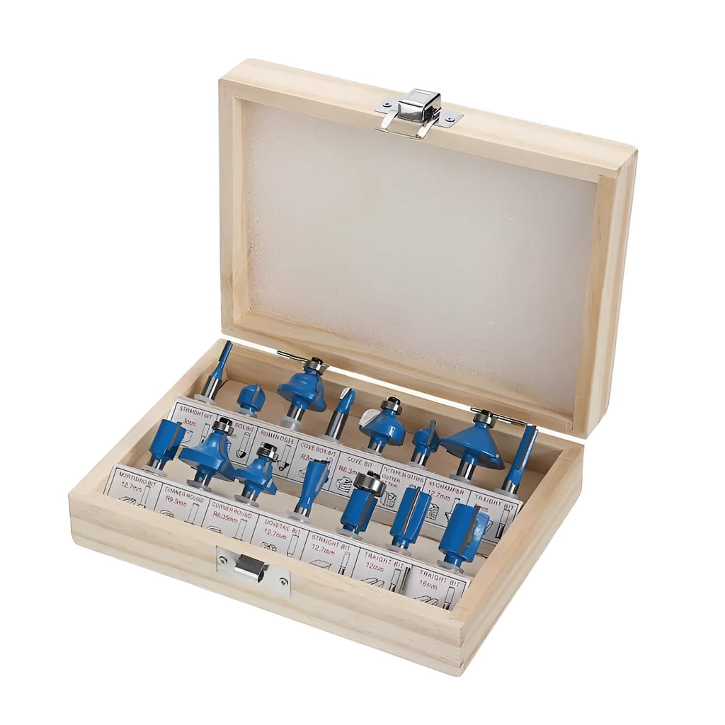 5-piece woodworking milling cutter set with red handles and 15mm ball diameter