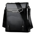 Men's black PU leather shoulder bag with zipper closure showing medium size dimensions