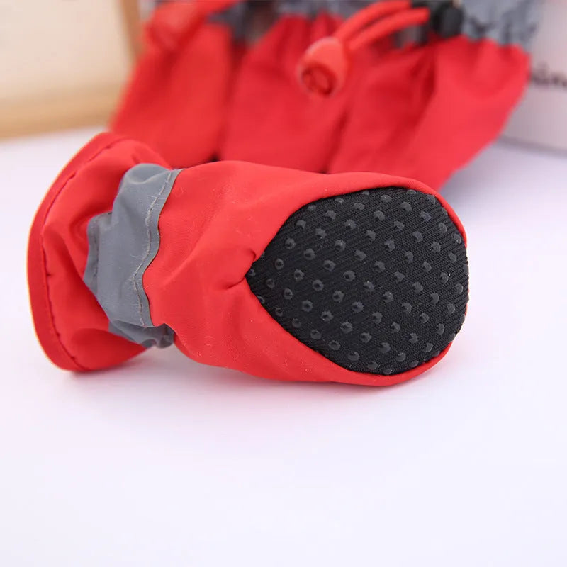 Blue non-slip pet shoe cover in nylon and cotton, available in sizes S to 4XL, with breathable and warm style options