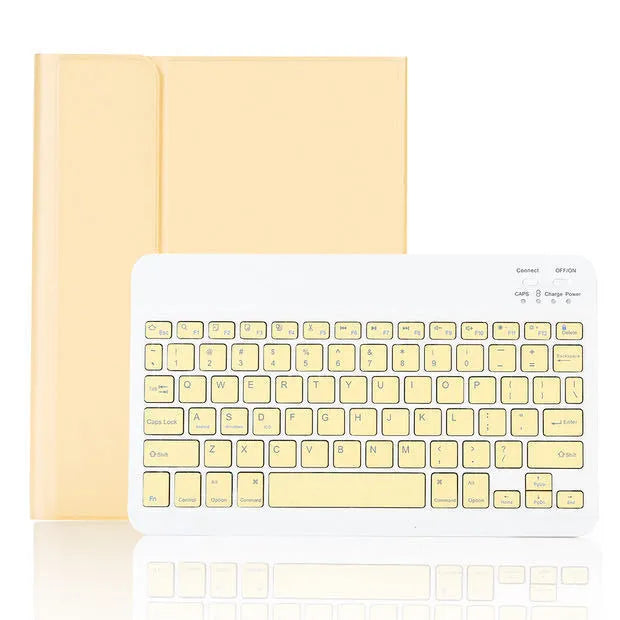 Yellow imitation leather flat Bluetooth keyboard case with pen slot for iPad clamshell cover