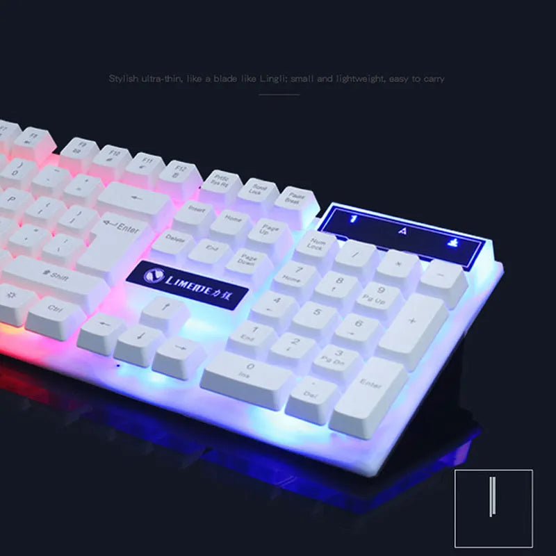 GTX300 black wired keyboard and mouse set with backlit keys on a desk