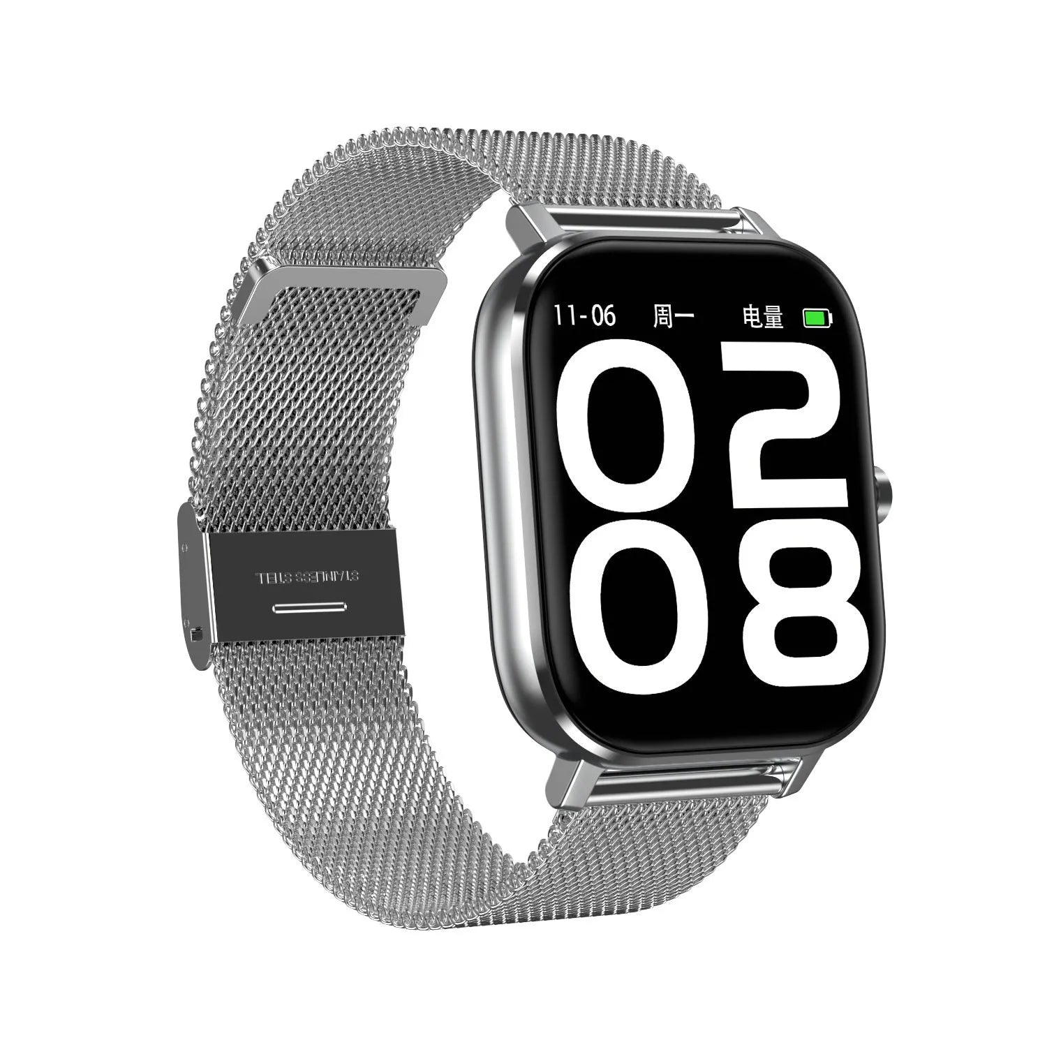 Smart bracelet with 1.54-inch screen showing health metrics including heart rate, ECG, blood pressure and blood oxygen readings