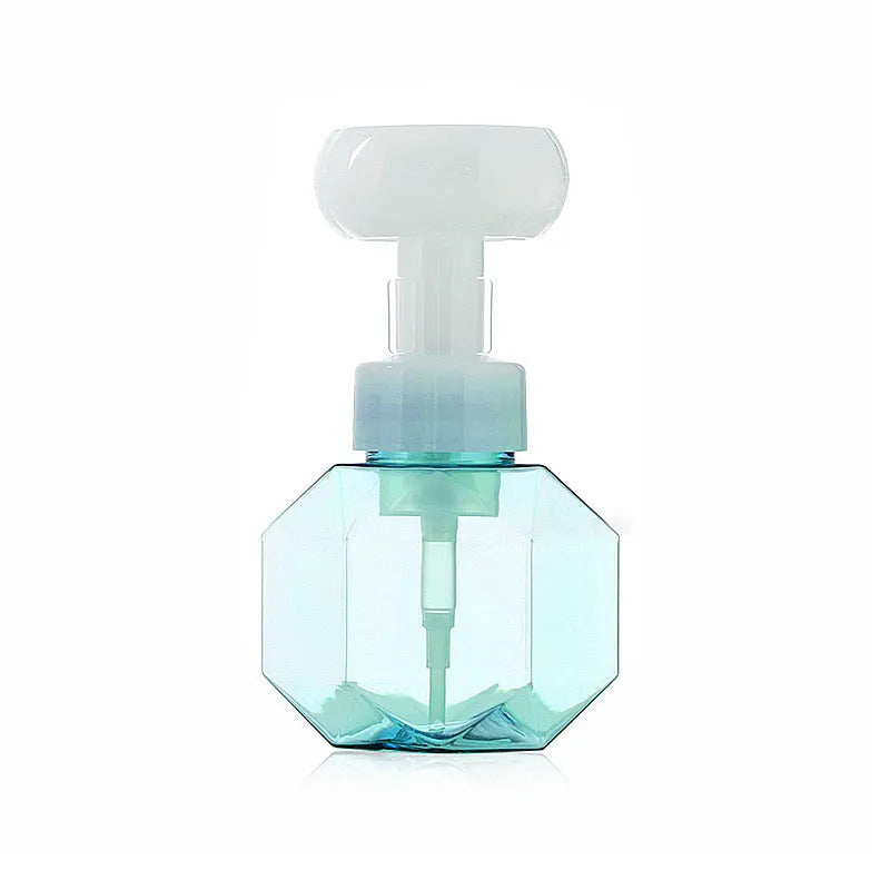 Empty non-woven fabric foaming bottle for soap in blue, green, pink, and yellow colour options.