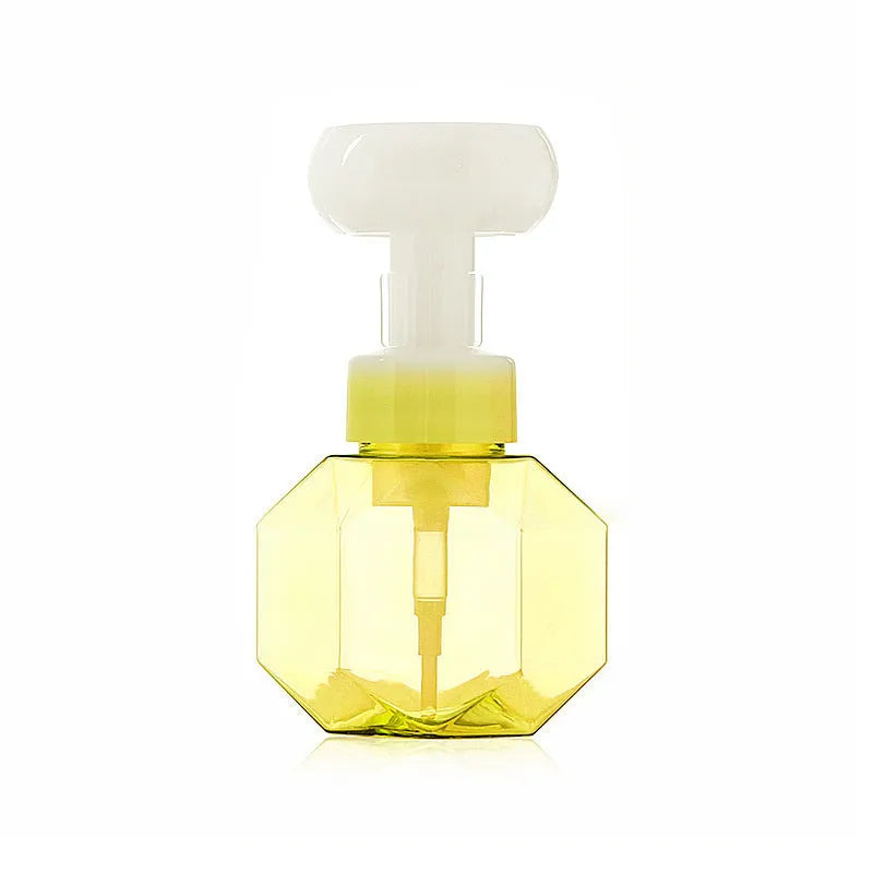 Empty non-woven fabric foaming bottle for soap in blue, green, pink, and yellow colour options.