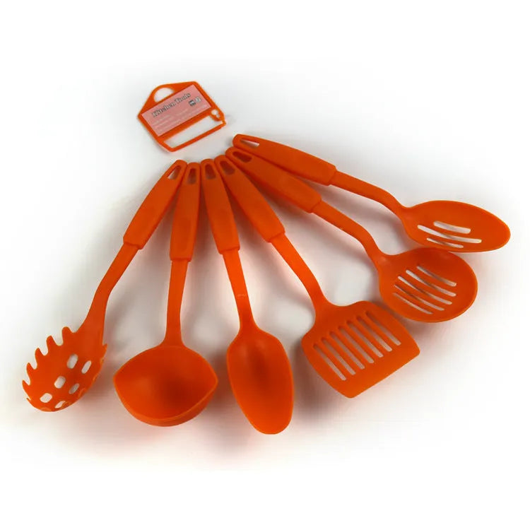 Black silicone kitchen utensil set with serving shovel and mixing spoon for non-stick pans
