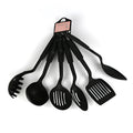Black silicone kitchen utensil set with serving shovel and mixing spoon for non-stick pans