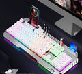 Wired mechanical keyboard with light effects, macro mouse, and earphone three-piece suite in metal black and silver white