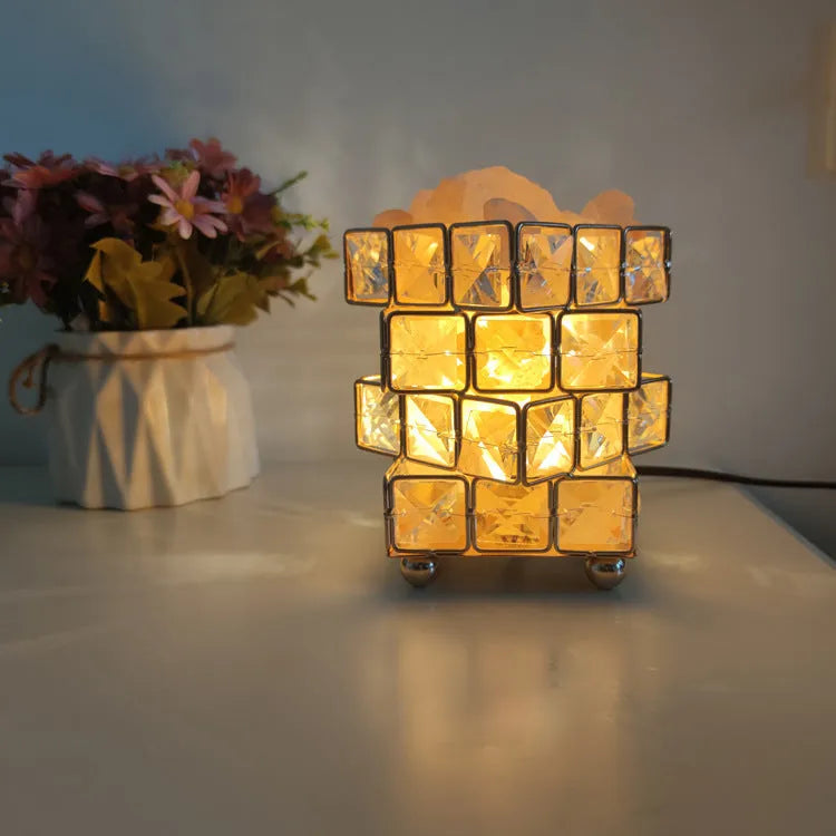 Modern LED crystal salt rock table lamp with negative ion air purification in light luxury style, three colour and stone options