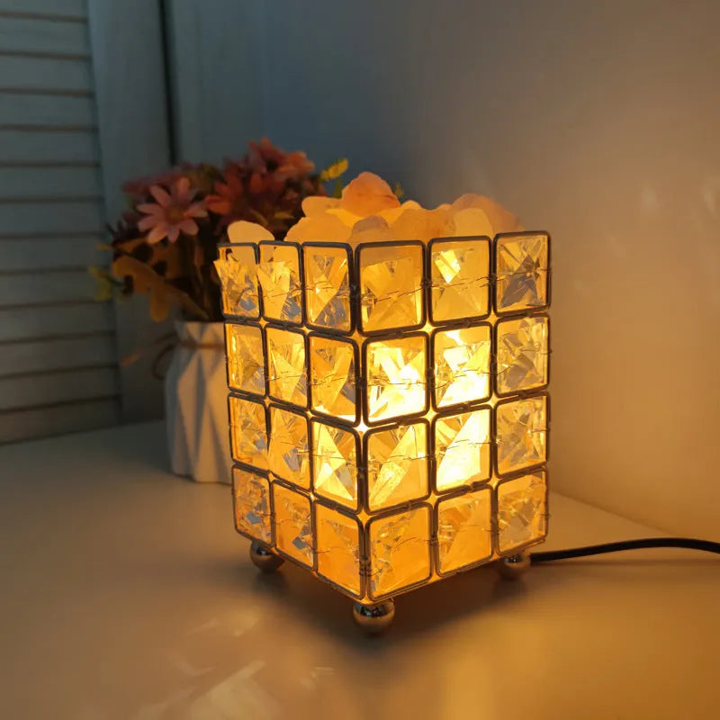 Modern LED crystal salt rock table lamp with negative ion air purification in light luxury style, three colour and stone options