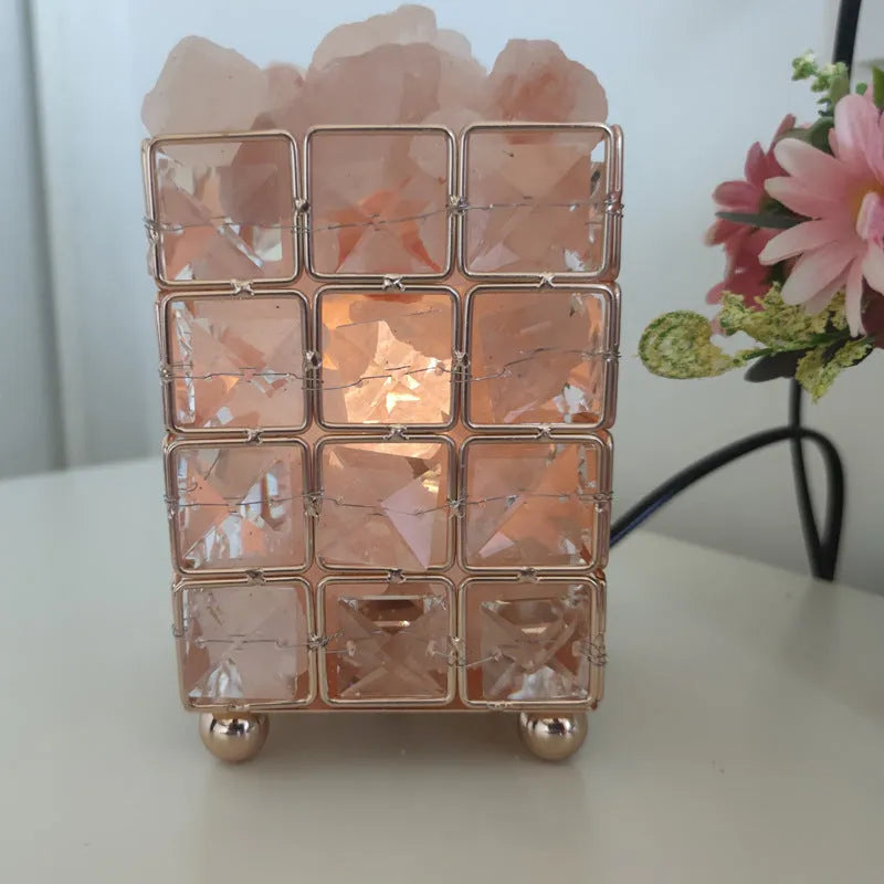 Modern LED crystal salt rock table lamp with negative ion air purification in light luxury style, three colour and stone options