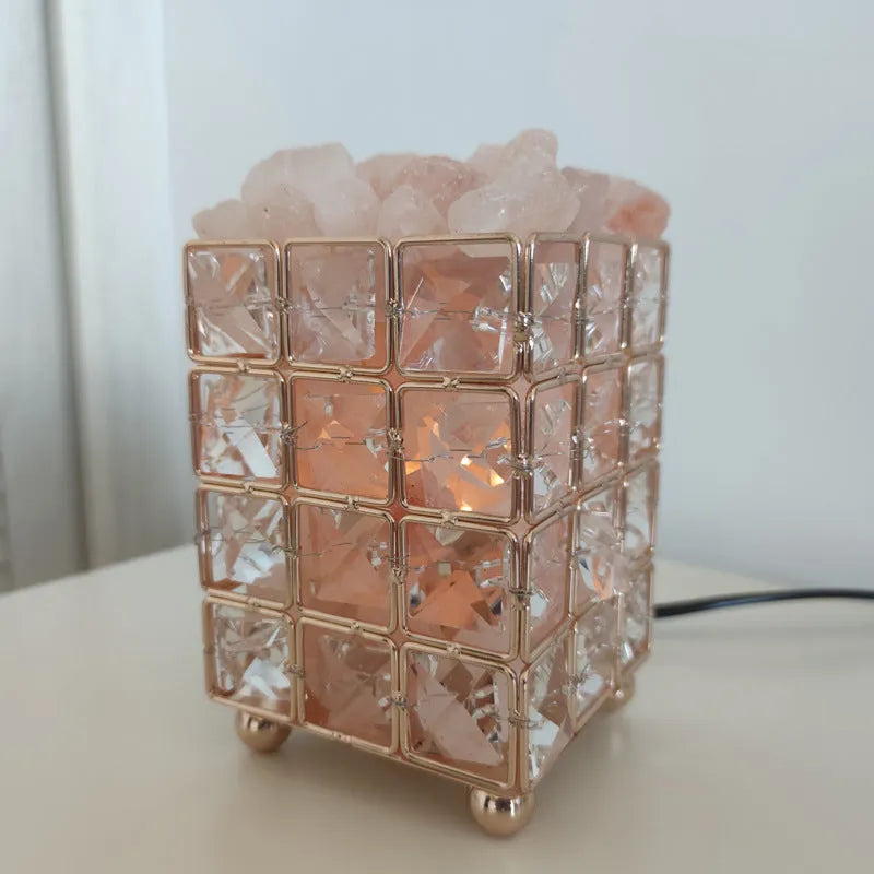 Modern LED crystal salt rock table lamp with negative ion air purification in light luxury style, three colour and stone options