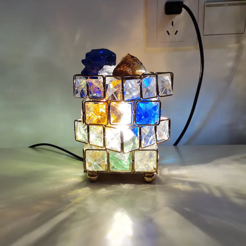 Modern LED crystal salt rock table lamp with negative ion air purification in light luxury style, three colour and stone options