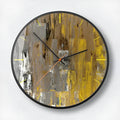 Round abstract art wall clock with metal frame in mysterious black colour options