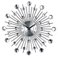Silver round wall clock with metal frame showing pointer and number display on 33cm diameter face