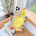Cartoon printed silicone back cover case for iPhone on a yellow background.