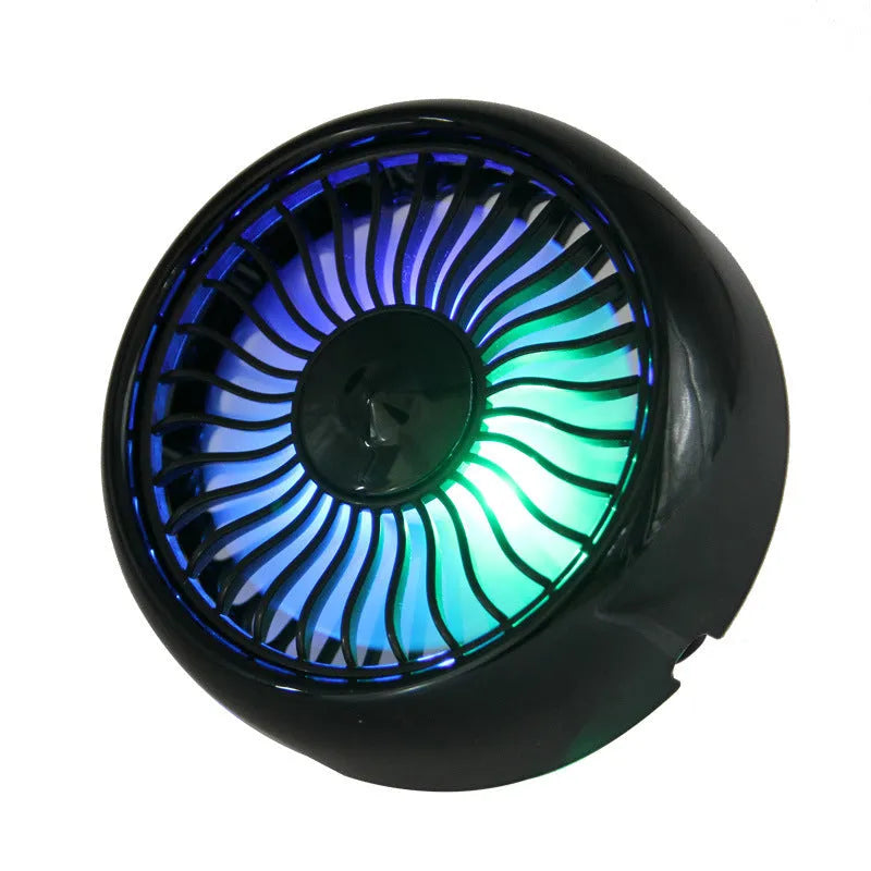 Car multi-function USB fan with three speeds and lighting effect, black ABS, fitting straight-blade air vent