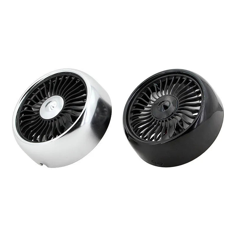 Car multi-function USB fan with three speeds and lighting effect, black ABS, fitting straight-blade air vent