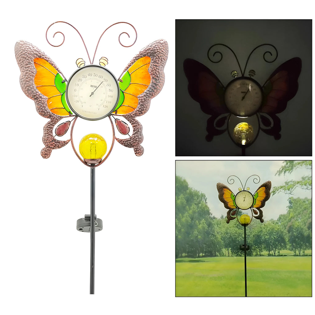 Solar garden thermometer butterfly stake measuring 30x6x110cm inserted in lawn