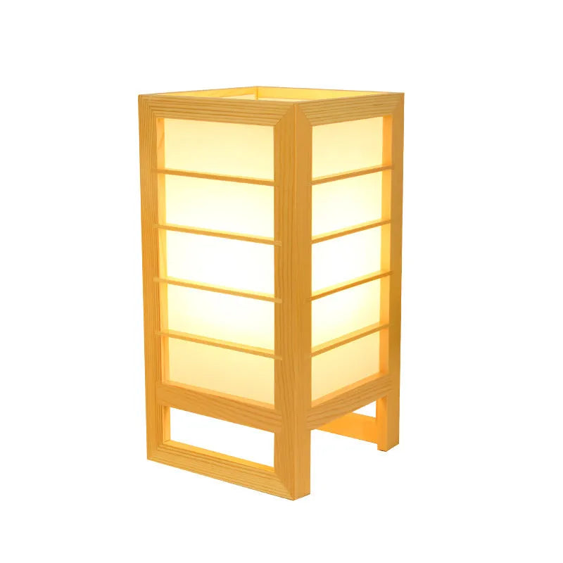 Korean style bamboo wood tatami bedside lamp with simple design on nightstand