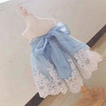 Ocean blue lace princess dress for baby girls with English styling