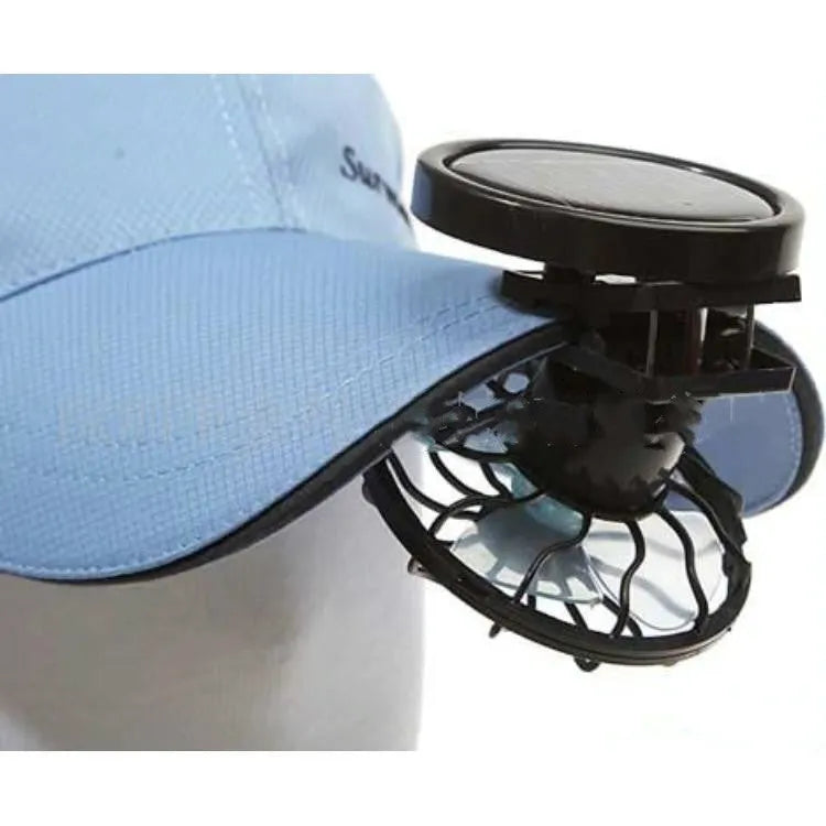Black solar-powered clip-on fan with portable design for outdoor cooling