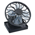 Black solar-powered clip-on fan with portable design for outdoor cooling