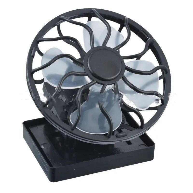 Black solar-powered clip-on fan with portable design for outdoor cooling