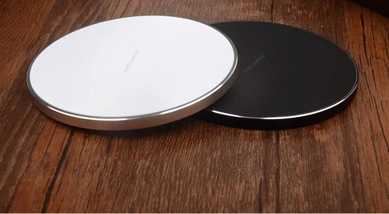 Black wireless charging pad for iPhone Samsung fast charging with copper coil 98mm