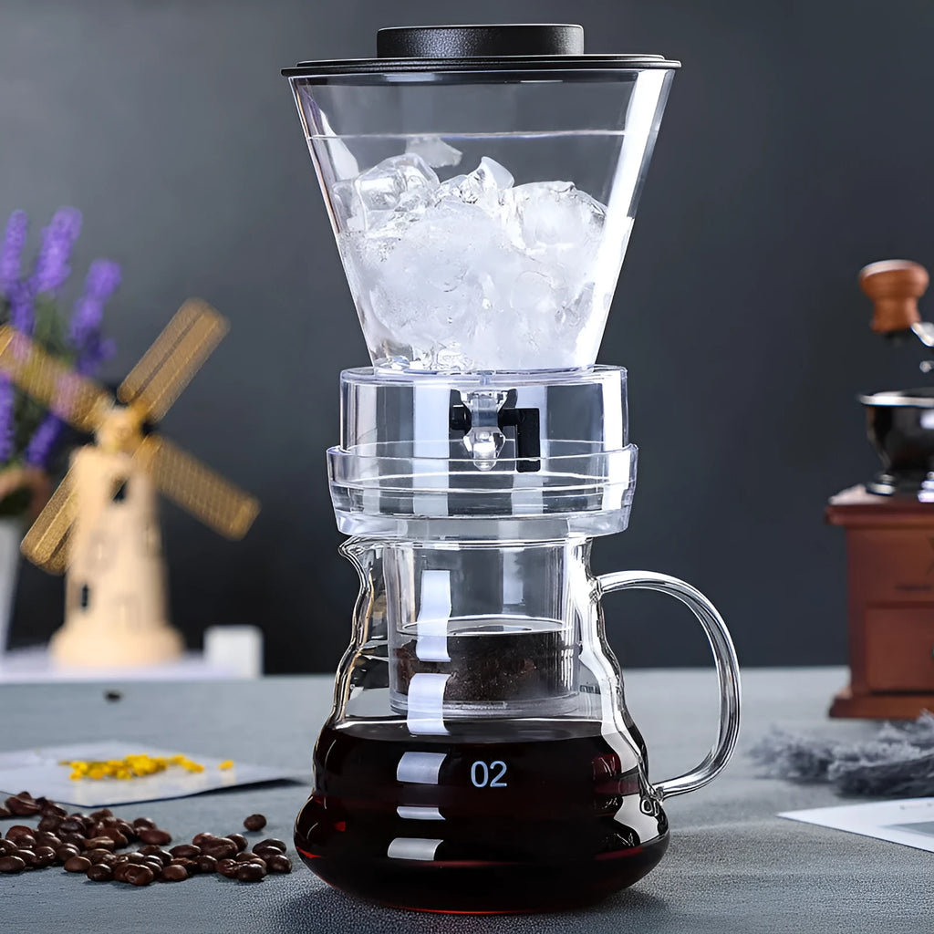 Glass ice drip coffee pot for cold brew and iced coffee, drip type coffee sharing pot