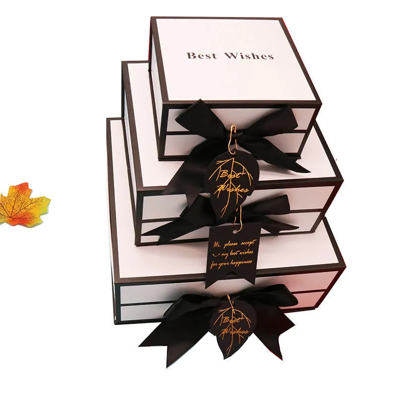 White clamshell gift box square book style cardboard 12x12x6cm for cosmetics