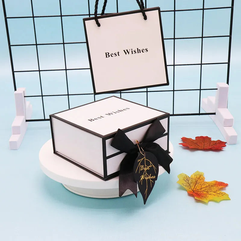 White clamshell gift box square book style cardboard 12x12x6cm for cosmetics