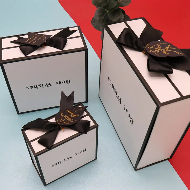 White clamshell gift box square book style cardboard 12x12x6cm for cosmetics