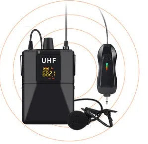 Little Bee X3 black wireless lavalier lapel microphone with transmitter.