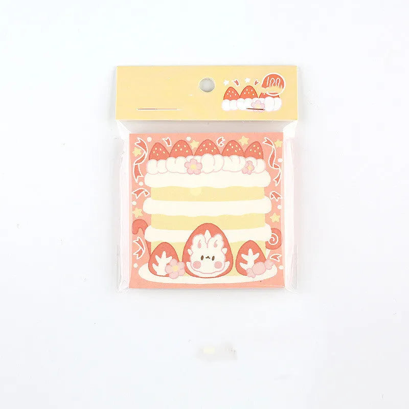 Kawaii milk strawberry design memo pad with 100 sheets, 80mm square size, six colour options