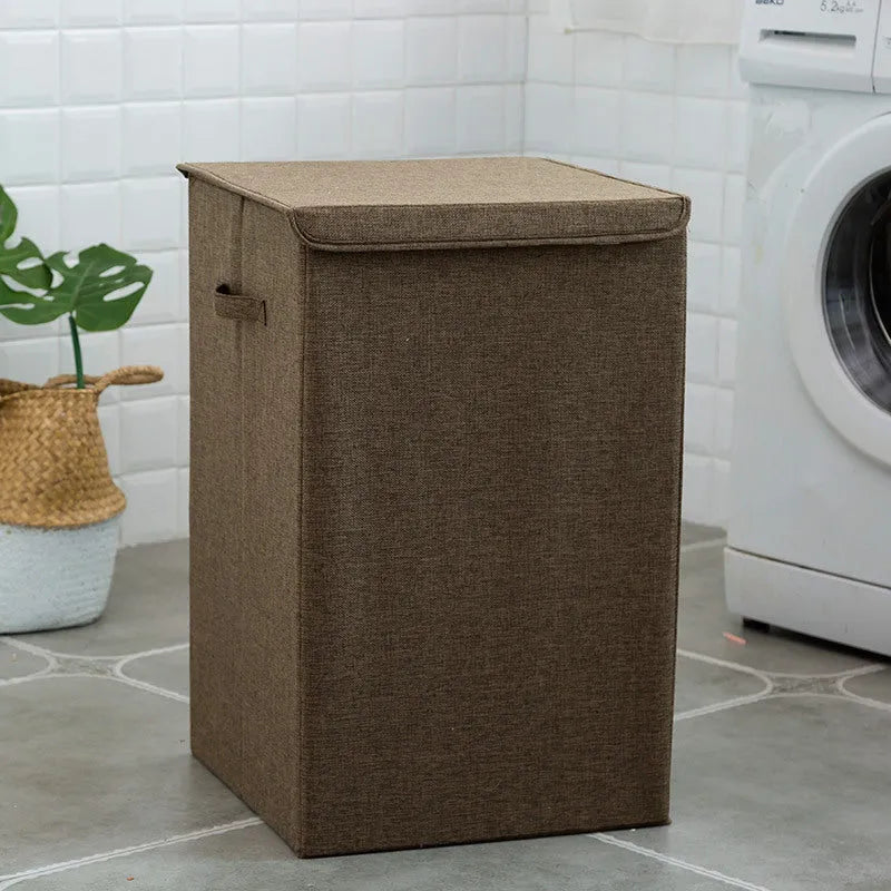 Fabric clothes sorting box in beige colour with two size options for bathroom laundry storage