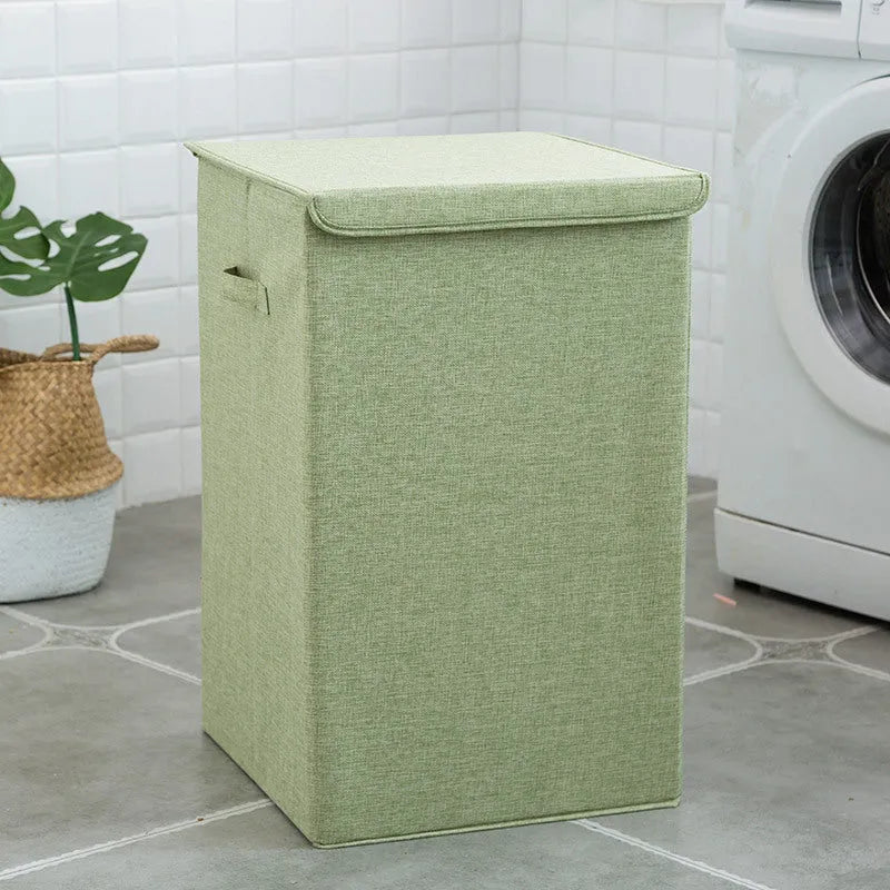 Fabric clothes sorting box in beige colour with two size options for bathroom laundry storage