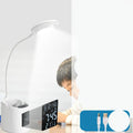 White USB rechargeable desk lamp with adjustable neck and touch control switch.