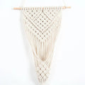 White handwoven cotton wall tapestry with a rectangular grid pattern, measuring 30cm by 70cm.