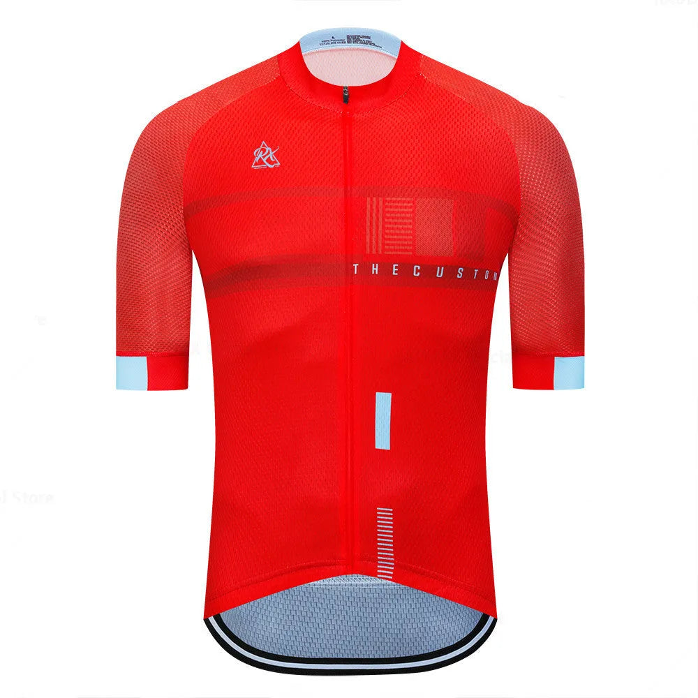 Raudax men's short sleeve cycling jersey in summer yellow and black, front view, 100% polyester fabric